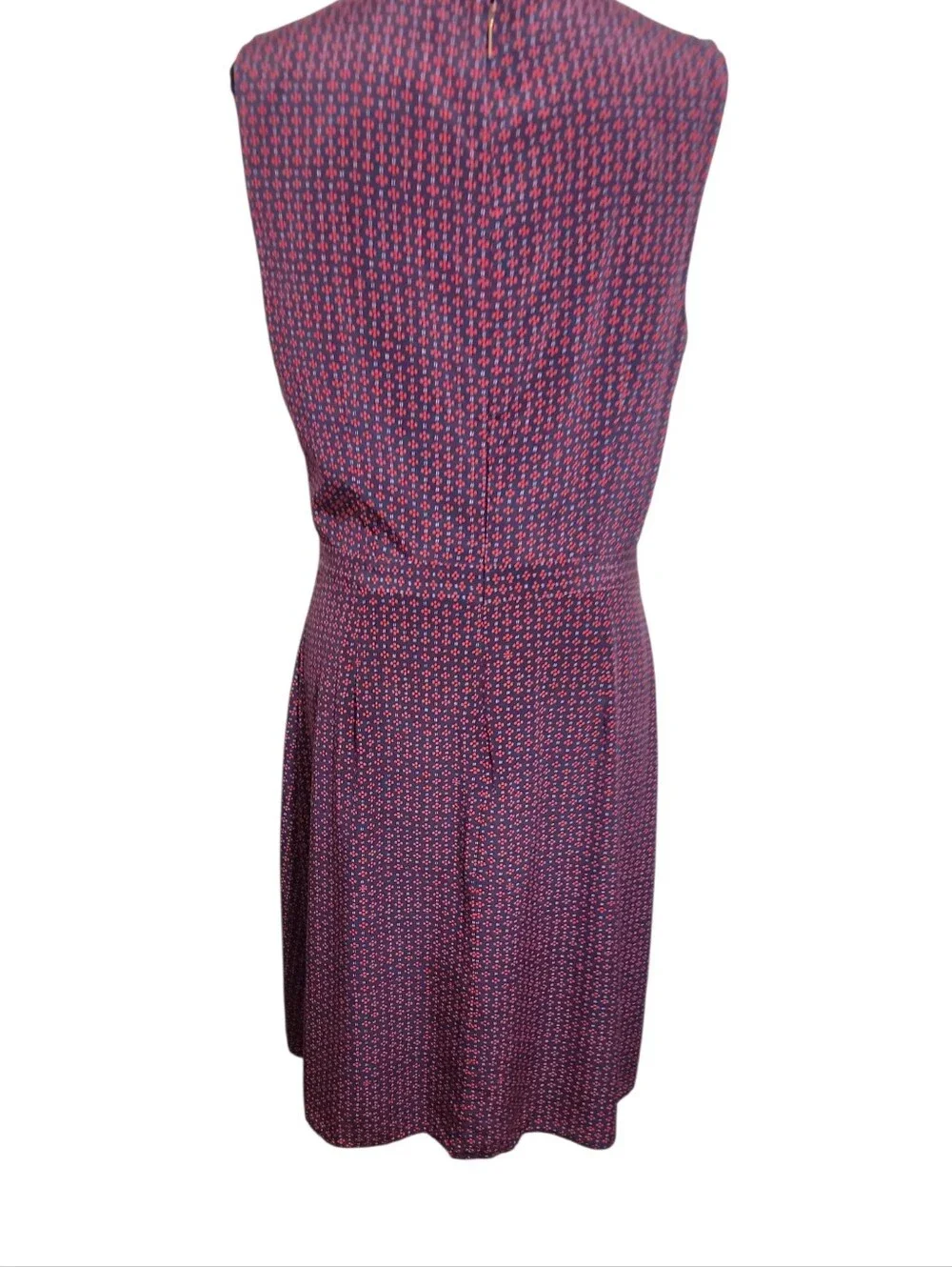 Tory Burch sleeveless blue red white floral pleated neck sheath dress women's 10
